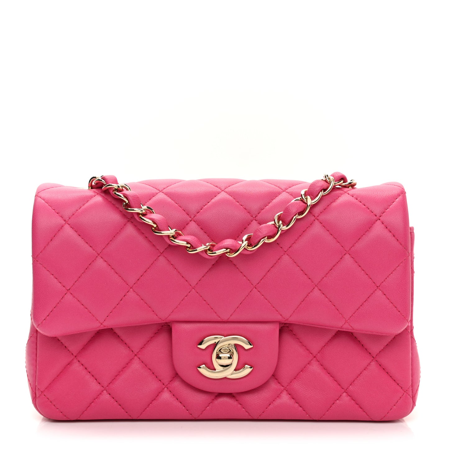 Lambskin Quilted Mini Rectangular Flap Fuchsia