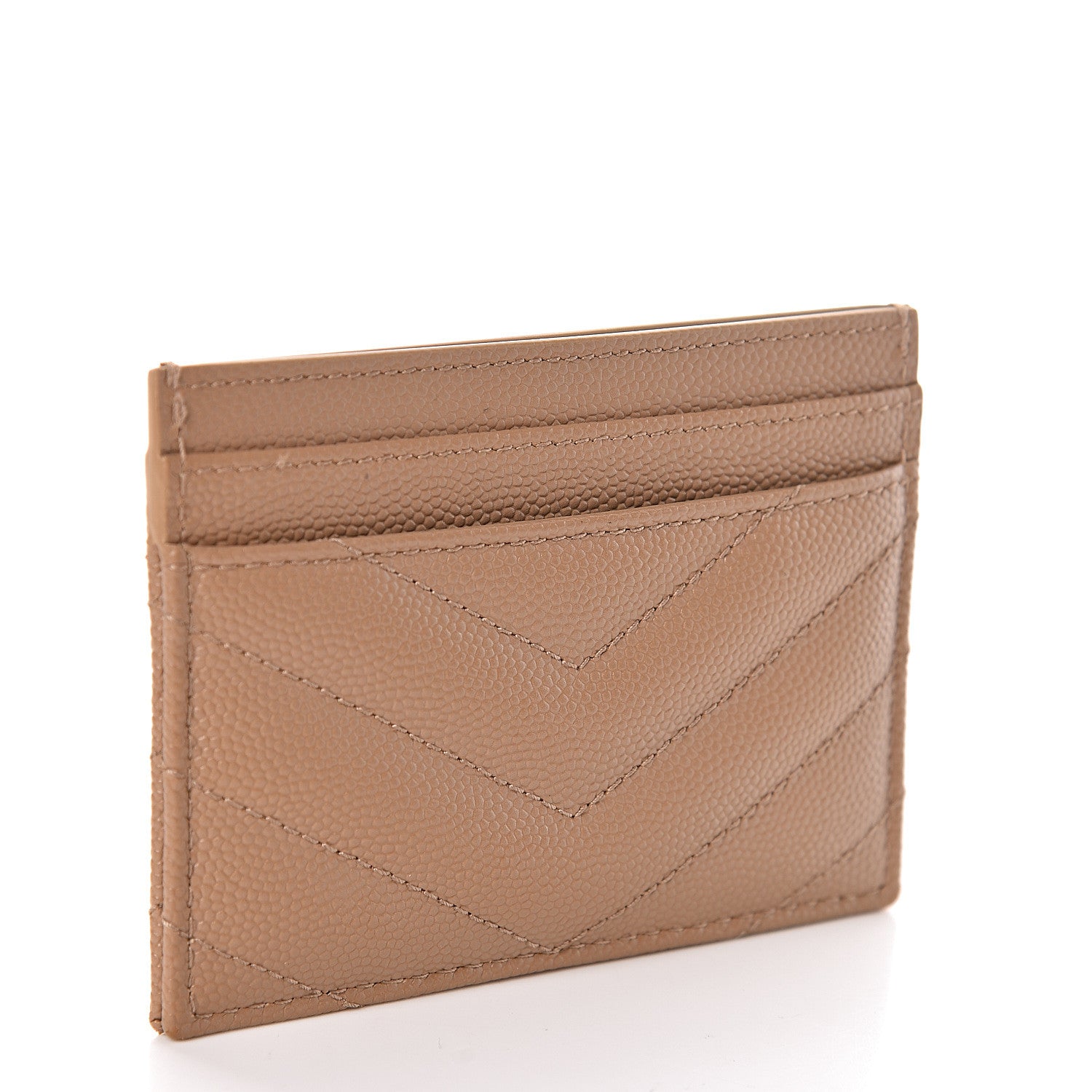 Saint Laurent Grain De Poudre Matelasse Chevron Monogram Credit Card Case Cork 3 of 7