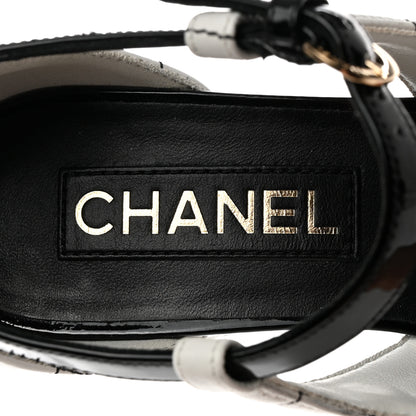 Chanel Lambskin Patent Quilted Cap Toe Mary Jane Flats 38 White Black 7 of 8