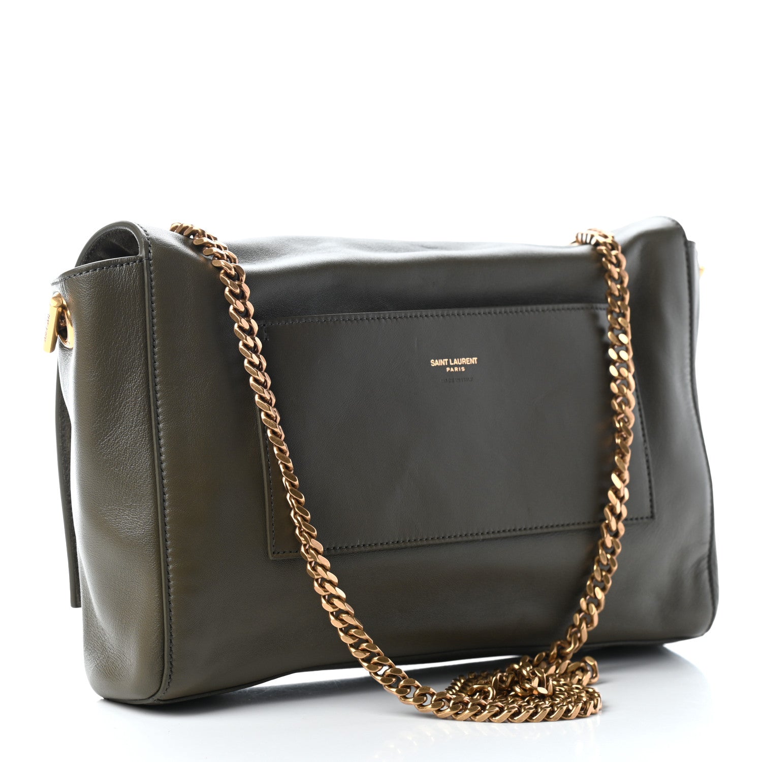 Saint Laurent Smooth Calfskin Suede Medium Reversible Monogram Kate Satchel Olive 4 of 11