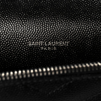 Saint Laurent Grain De Poudre Matelasse Chevron Monogram Envelope Chain Wallet Black 6 of 12