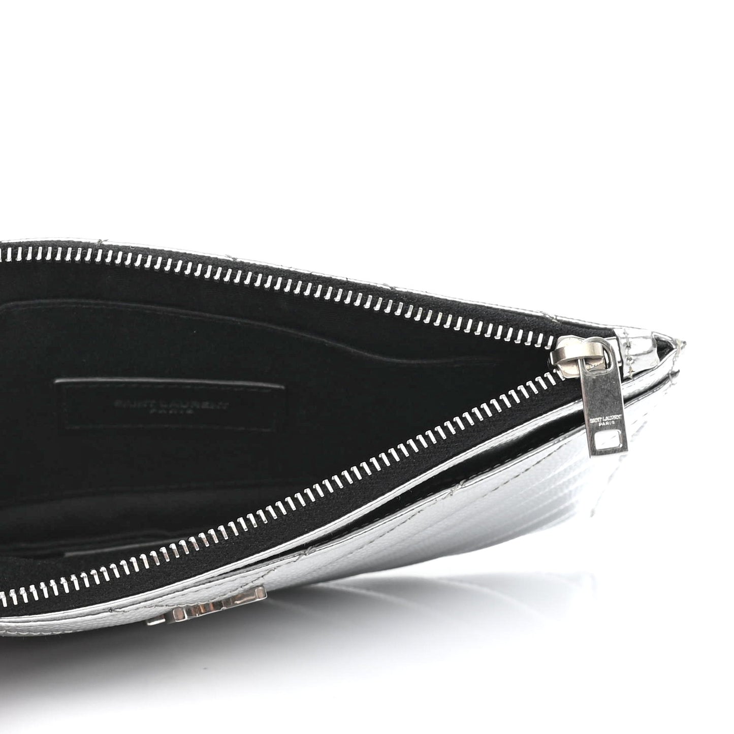 Metallic Grain De Poudre Matelasse Chevron Monogram Bill Pouch Argento