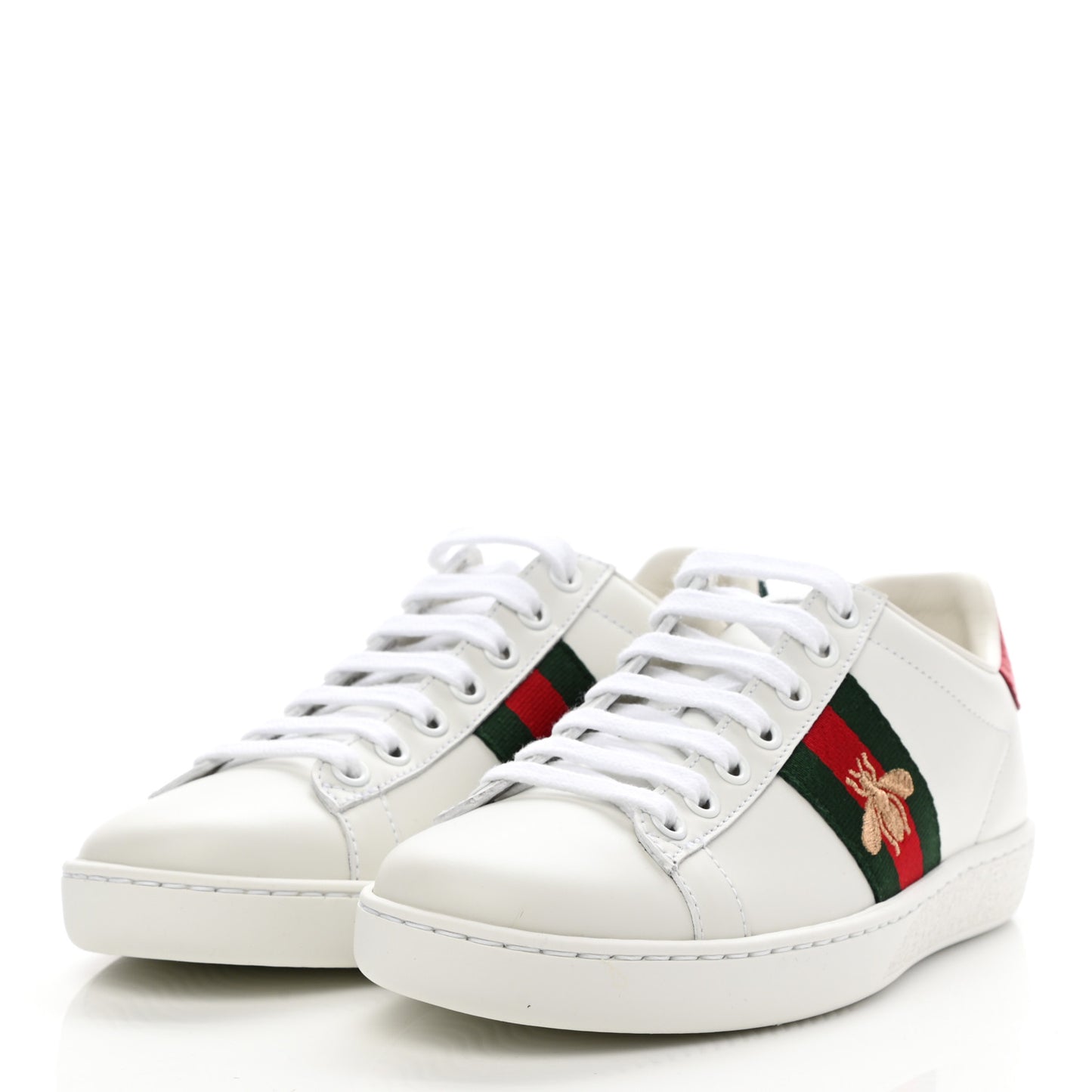 Calfskin Ayers Bee Embroidered Womens Ace Sneakers 35 White Green
