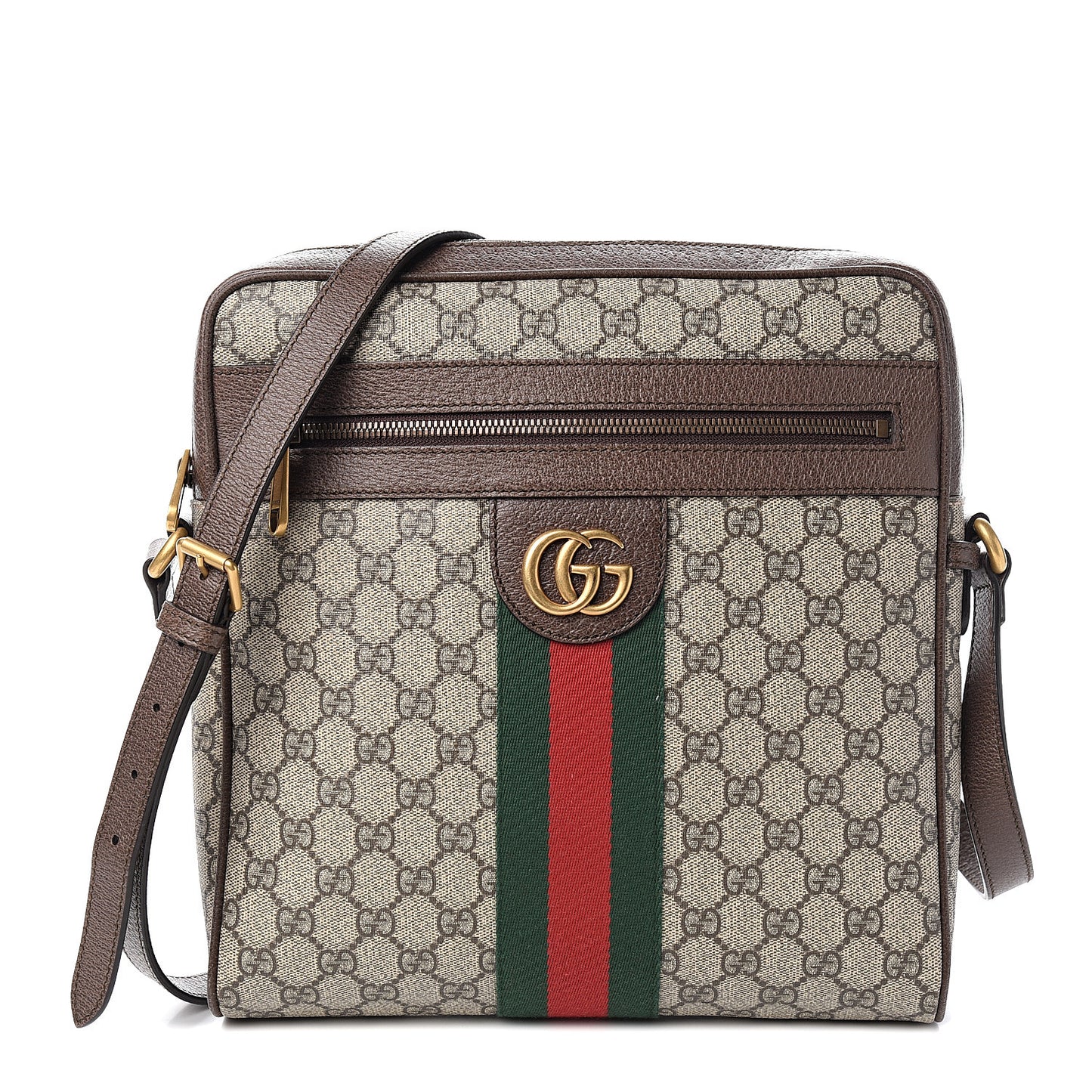 GG Supreme Monogram Web Medium Ophidia Messenger Bag Brown