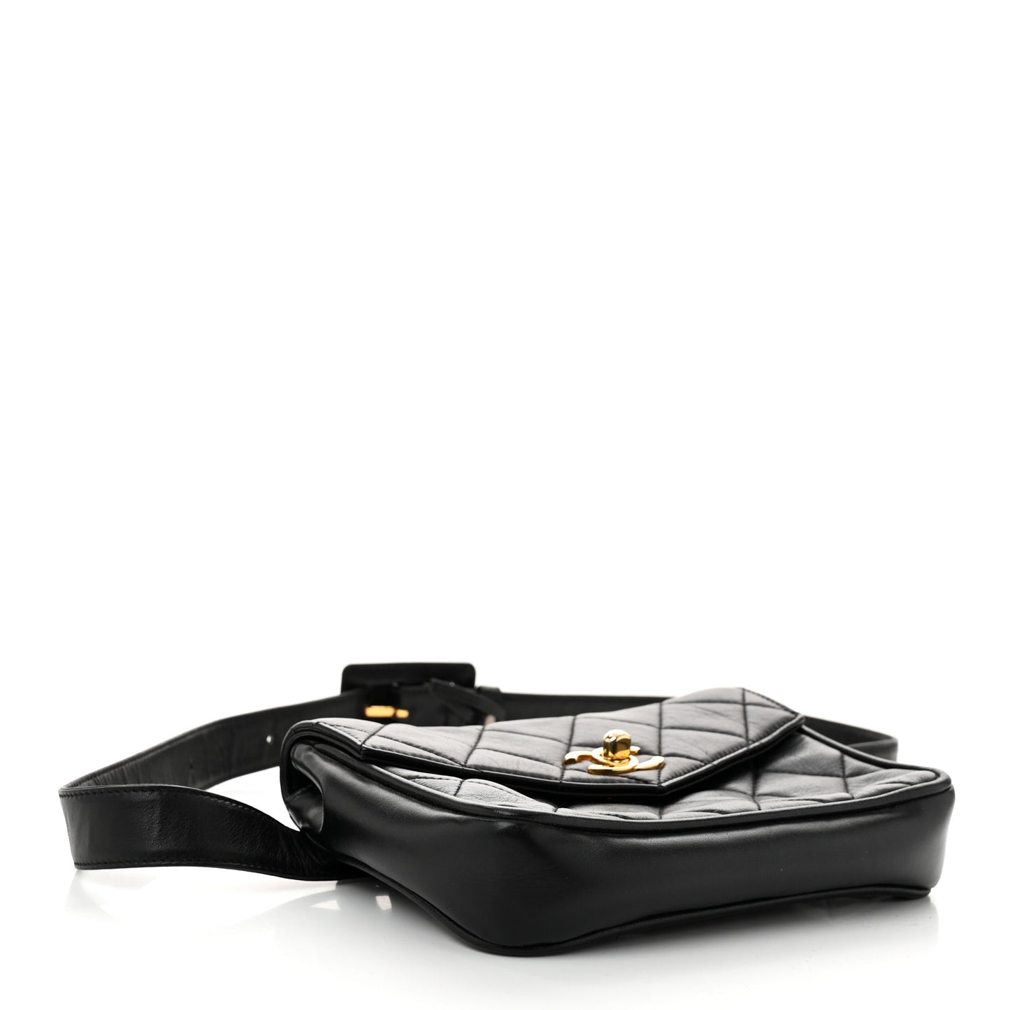 Lambskin Quilted Flap Waist Belt Bag 85 34 Black