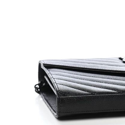 Saint Laurent Grain De Poudre Matelasse Chevron Monogram Chain Wallet Black 9 of 10