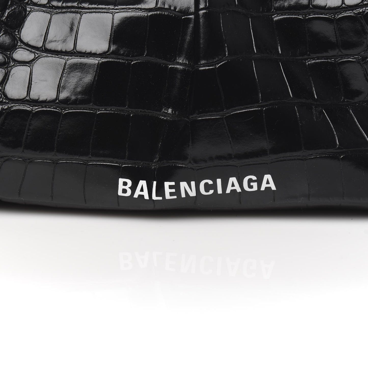 Shiny Supple Calfskin Logo Crocodile Embossed XL Cloud Clutch Black White