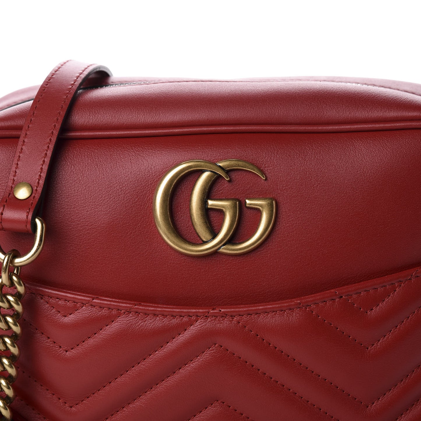 Calfskin Matelasse Medium GG Marmont Chain Shoulder Bag Hibiscus Red