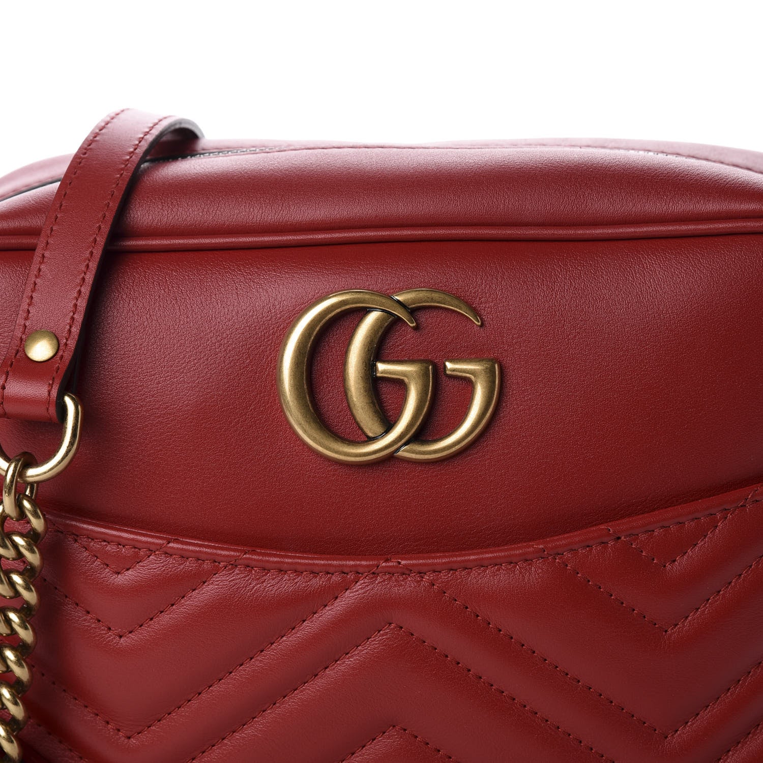 Gucci Calfskin Matelasse Medium GG Marmont Chain Shoulder Bag Hibiscus Red 10 of 10
