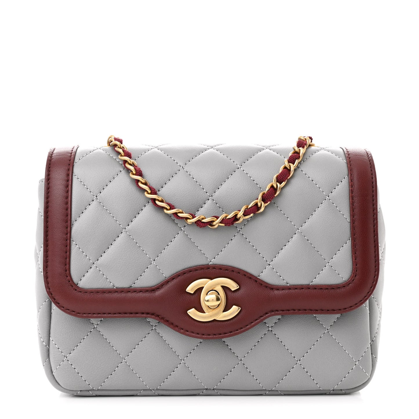 Lambskin Quilted Mini Two Tone Day Flap Grey Burgundy