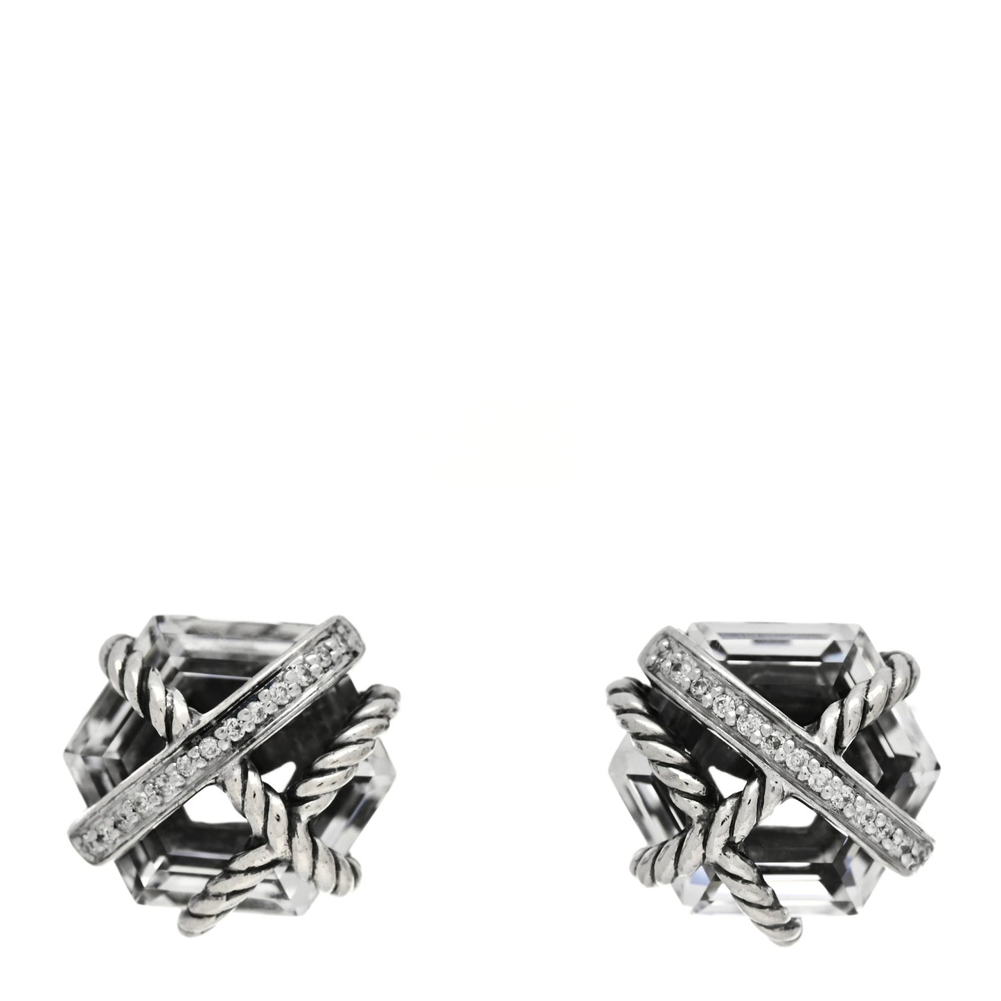Sterling Silver Diamond Crystal 10mm Cable Wrap Earrings
