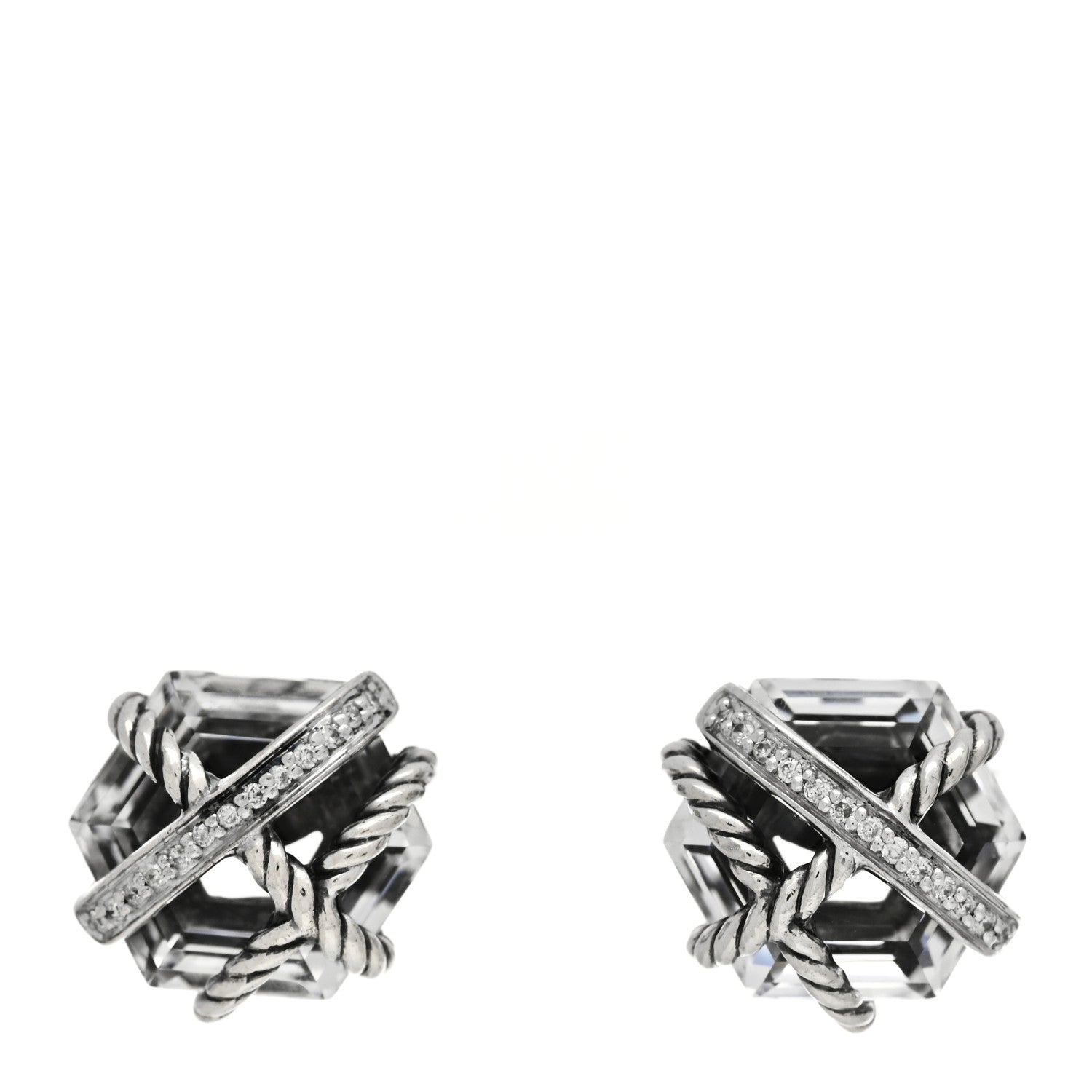 David Yurman Sterling Silver Diamond Crystal 10mm Cable Wrap Earrings 1 of 4
