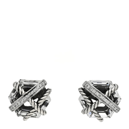 David Yurman Sterling Silver Diamond Crystal 10mm Cable Wrap Earrings 1 of 4
