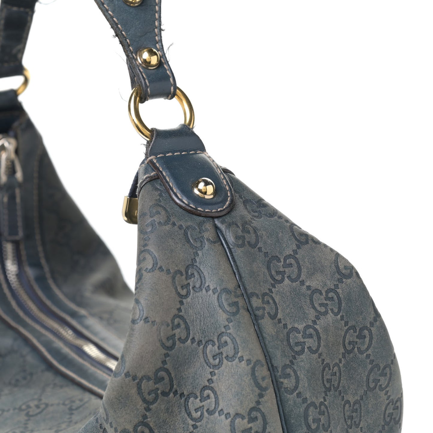 Guccissima Large Biba Studded Hobo Blue