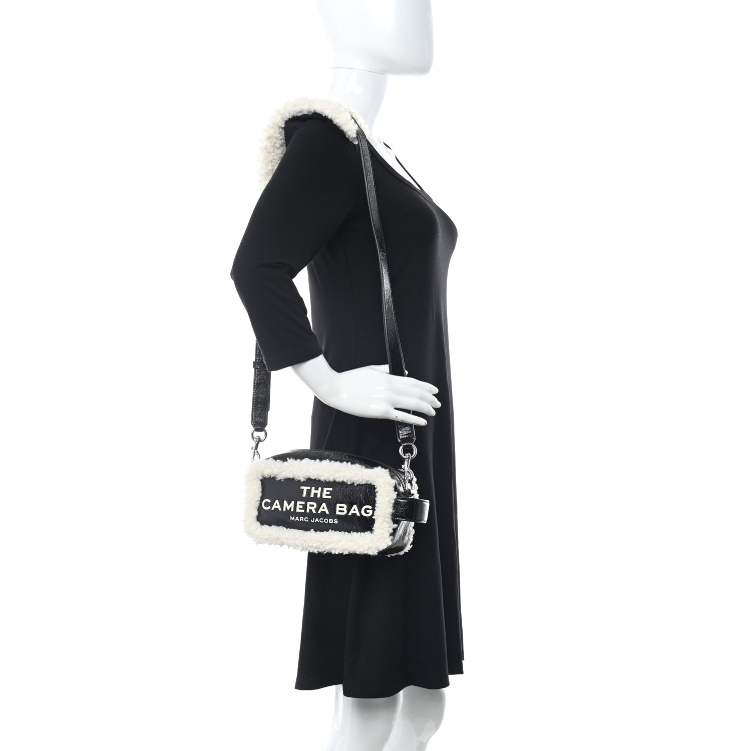 Marc Jacobs Shiny Calfskin Faux Shearling The Camera Bag Black 2 of 11