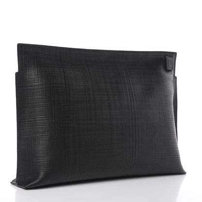 Loewe Calfskin Linen Embossed Large T Pouch Black 3 of 11