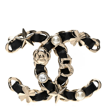 Chanel Lambskin Pearl Strass Sergeant Chanel Brooch Black Gold 1 of 5