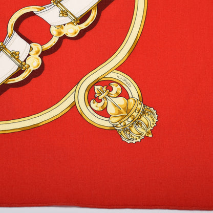 Hermes Cashmere Silk Cavalcadour Shawl 140 Rouge White Or 4 of 6