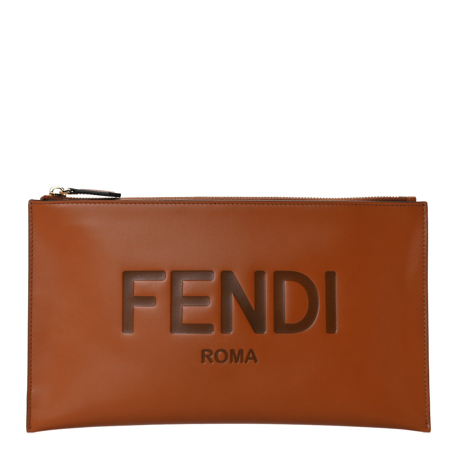 Fendi Vitello King Logo Embossed Medium Flat Pouch Cuoio 1 of 17