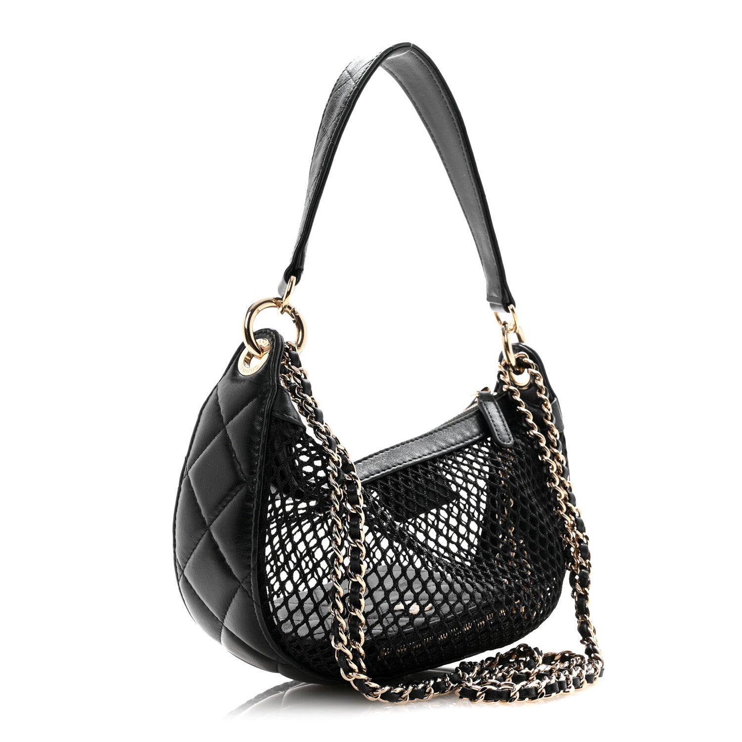 Chanel Mesh Shiny Lambskin Chain Hobo Black 4 of 13