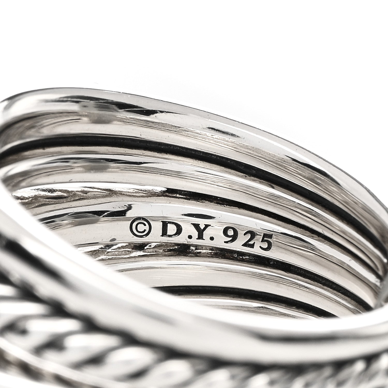 David Yurman Sterling Silver Diamond Thoroughbred Cushion Link Ring 58 8.25 4 of 4