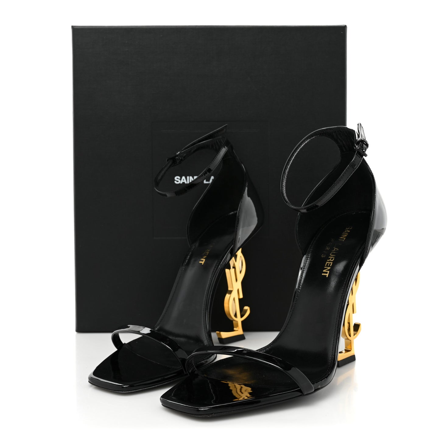 Patent Calfskin Opyum 110 Sandals 38 Black Gold