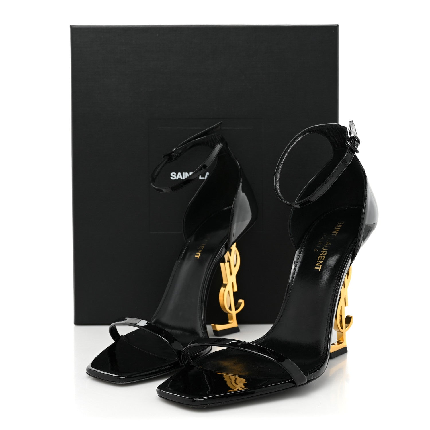 Saint Laurent Patent Calfskin Opyum 110 Sandals 38 Black Gold 11 of 11