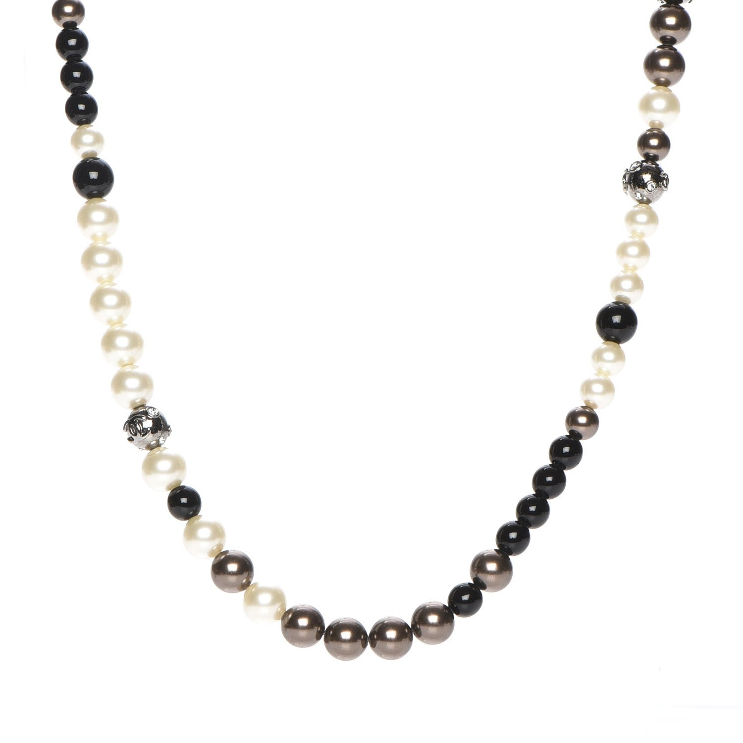 Chanel Ruthenium Pearl Beaded Crystal CC Long Necklace Silver Multicolor 1 of 7