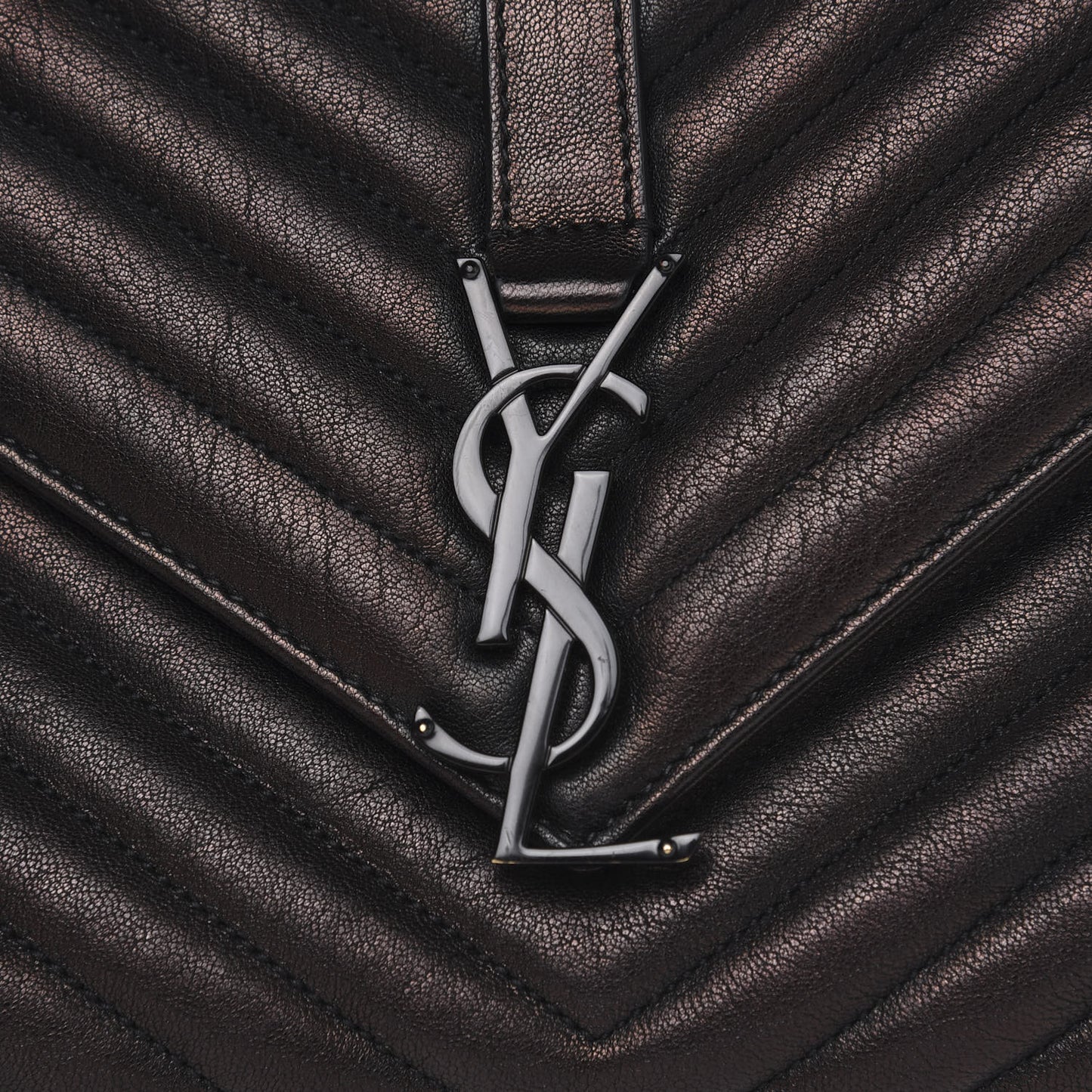 Sheepskin Matelasse Chevron Monogram Monochrome Large College Satchel Black
