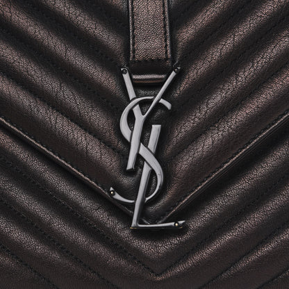 Saint Laurent Sheepskin Matelasse Chevron Monogram Monochrome Large College Satchel Black 11 of 15
