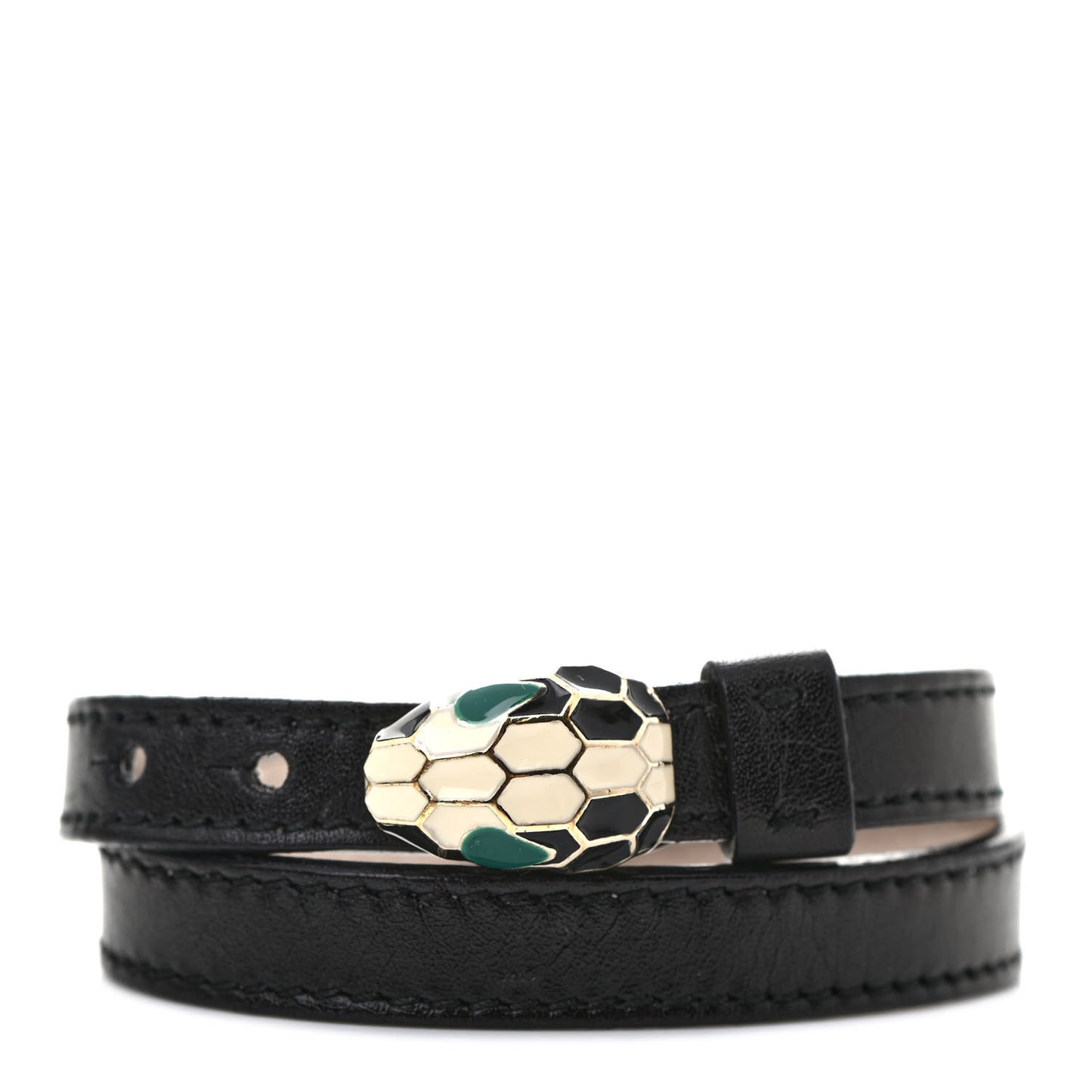 Calfskin Serpenti Forever Double Coil Bracelet Black
