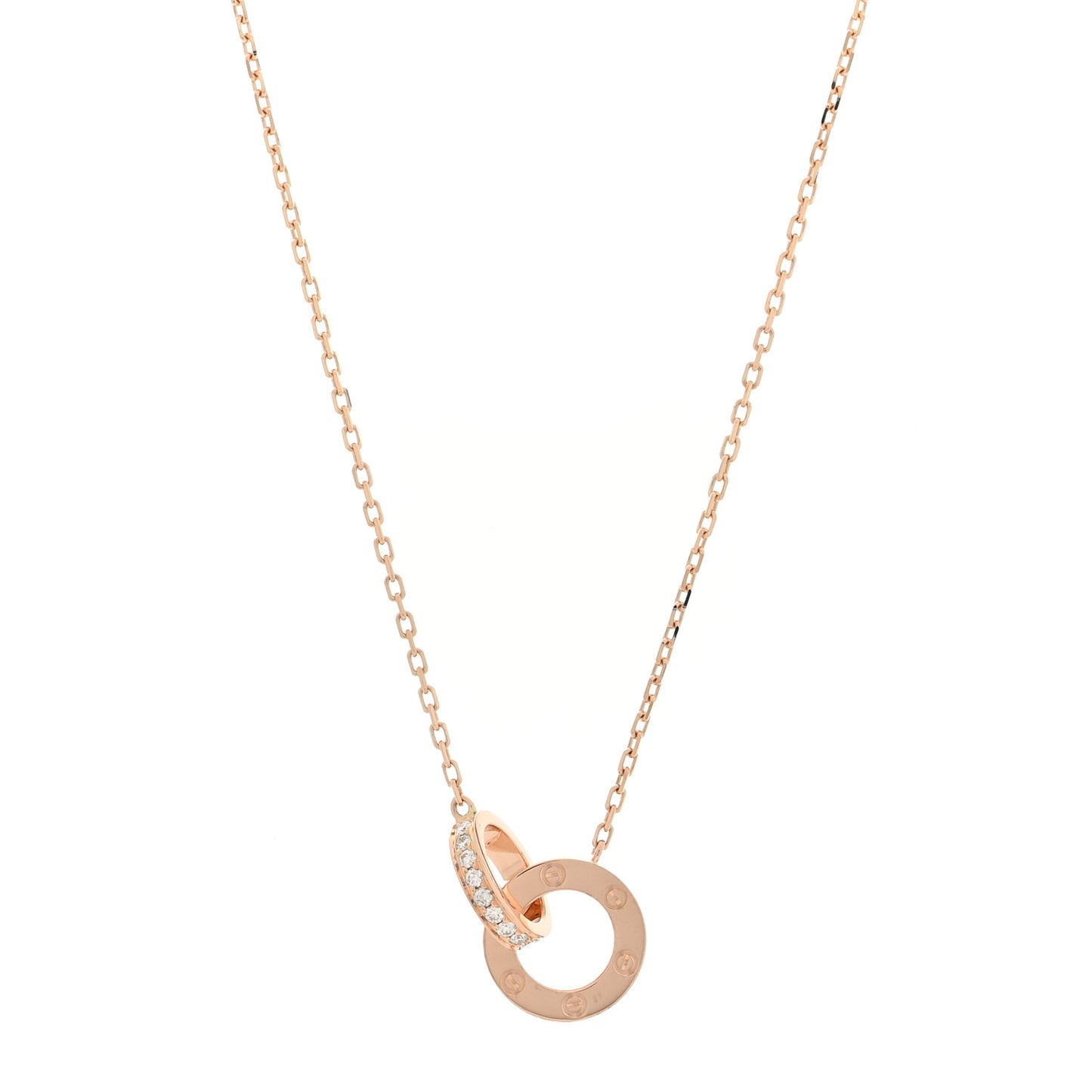 18K Pink Gold Diamond Interlocking LOVE Paved Necklace