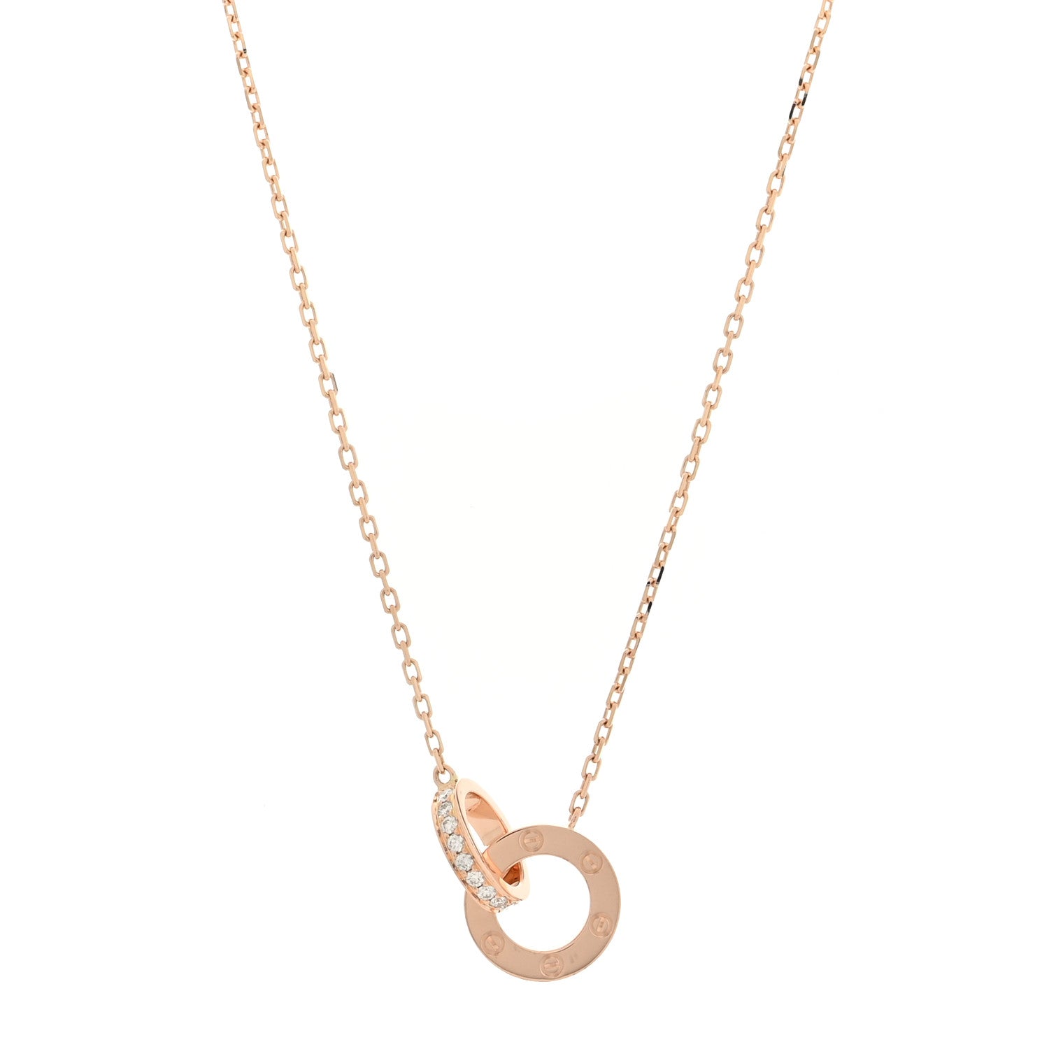 Cartier 18K Pink Gold Diamond Interlocking LOVE Paved Necklace 1 of 5