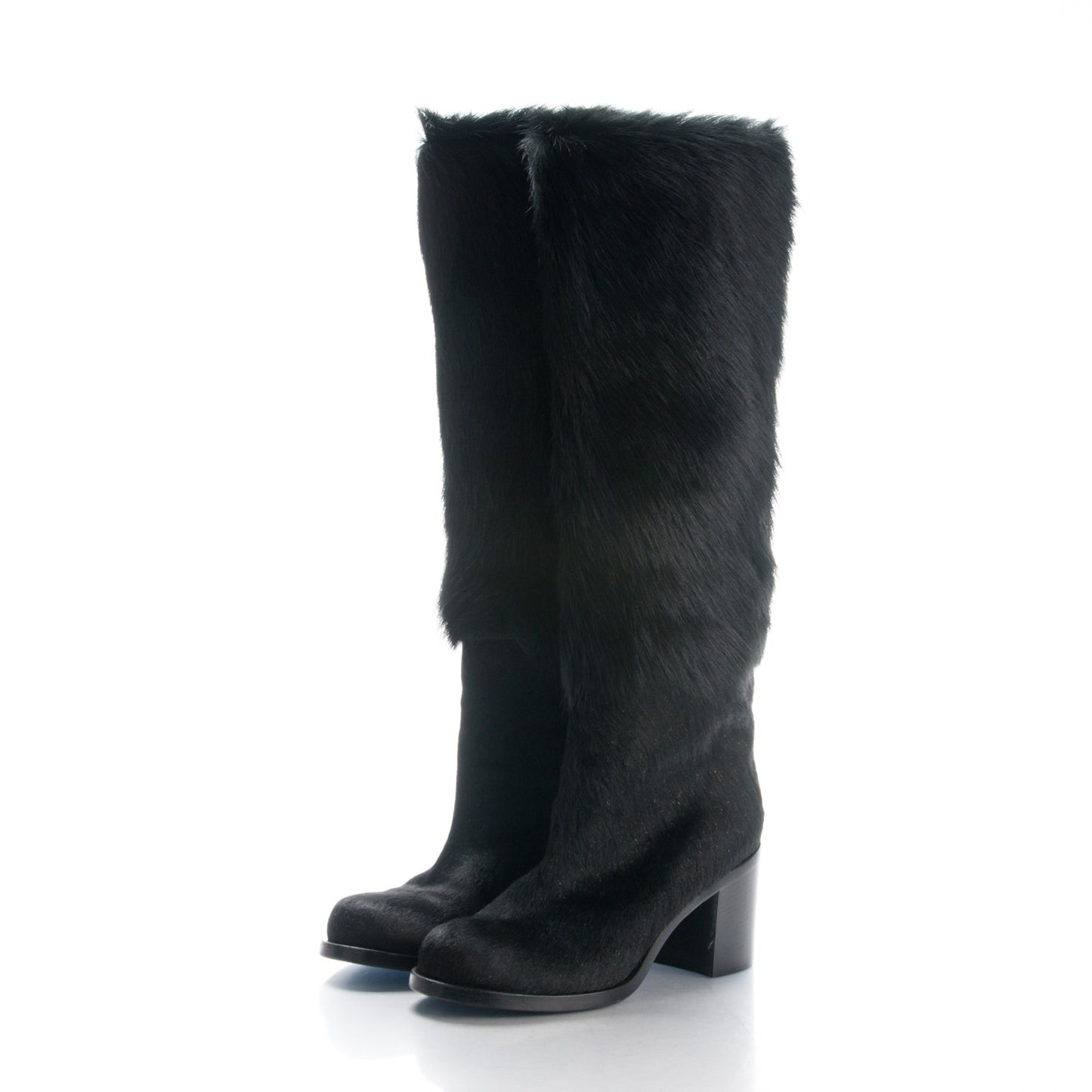 Pony Hair High Boots 37 Black
