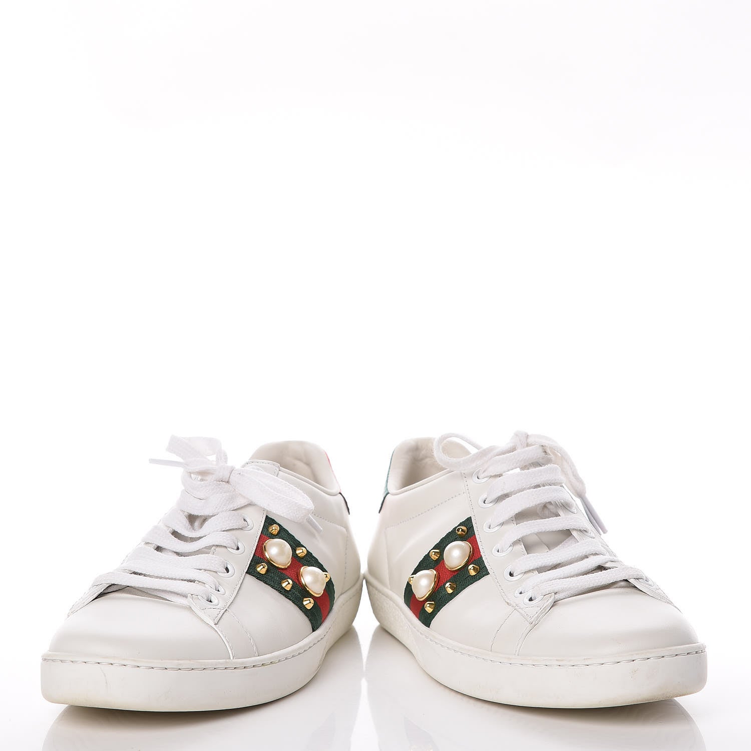 Gucci Calfskin Web Pearl Studded Ace Sneakers 36 White 6 of 10