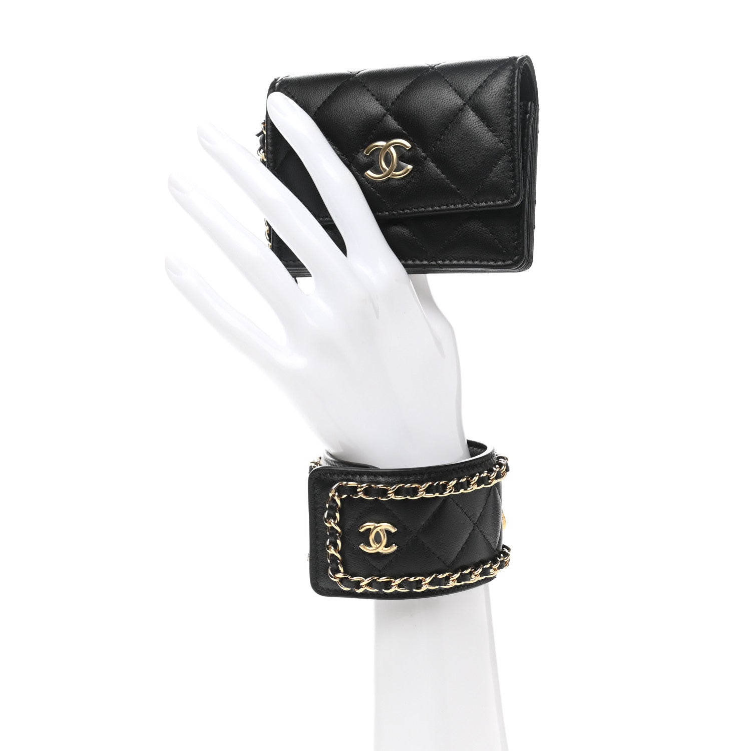 Chanel Lambskin Quilted Flap Card Holder With Cuff Black 2 of 12