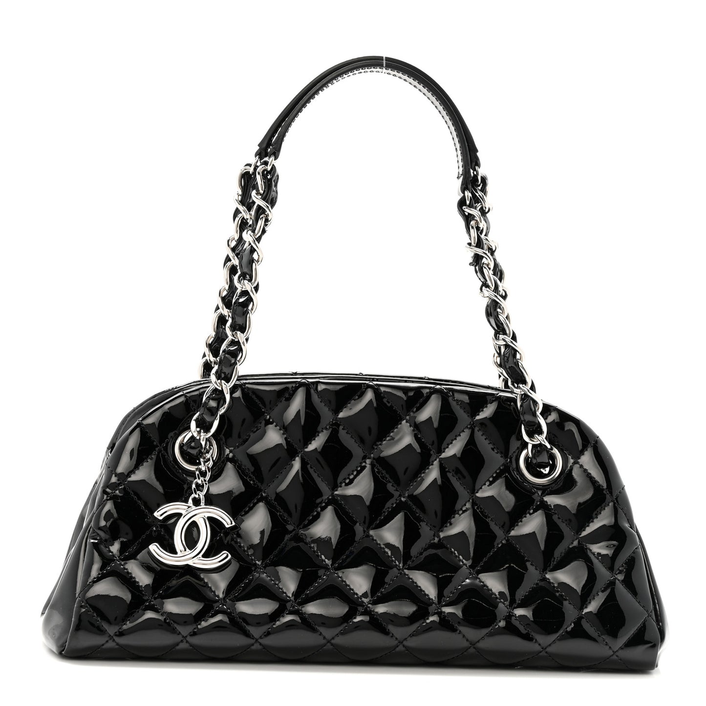 Patent Quilted Small Just Mademoiselle Bowling Bag Black