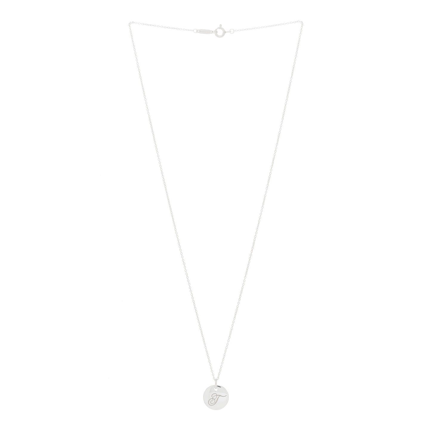 Sterling Silver Letter T Disc Pendant Necklace