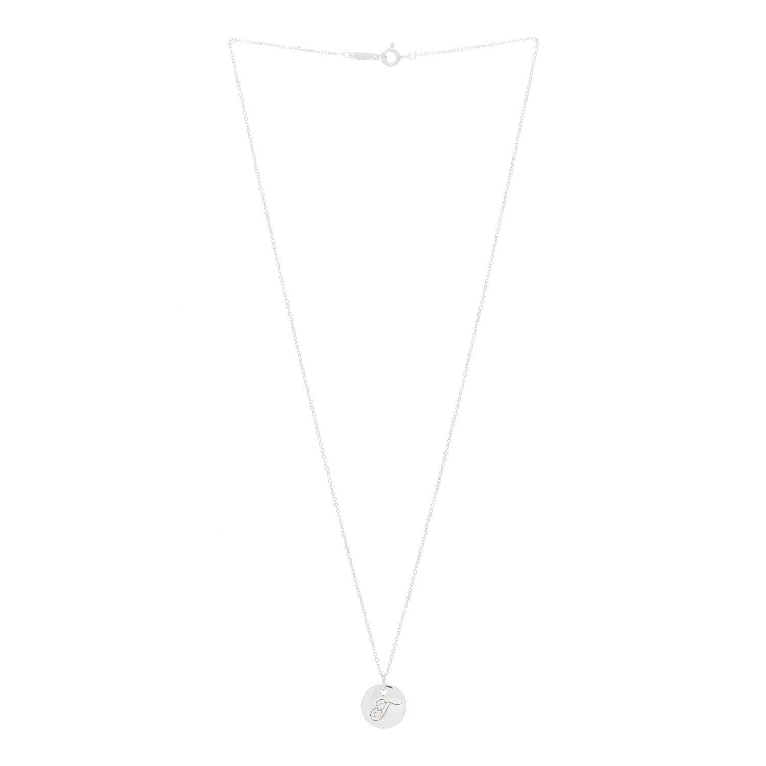 Tiffany Sterling Silver Letter T Disc Pendant Necklace 2 of 5