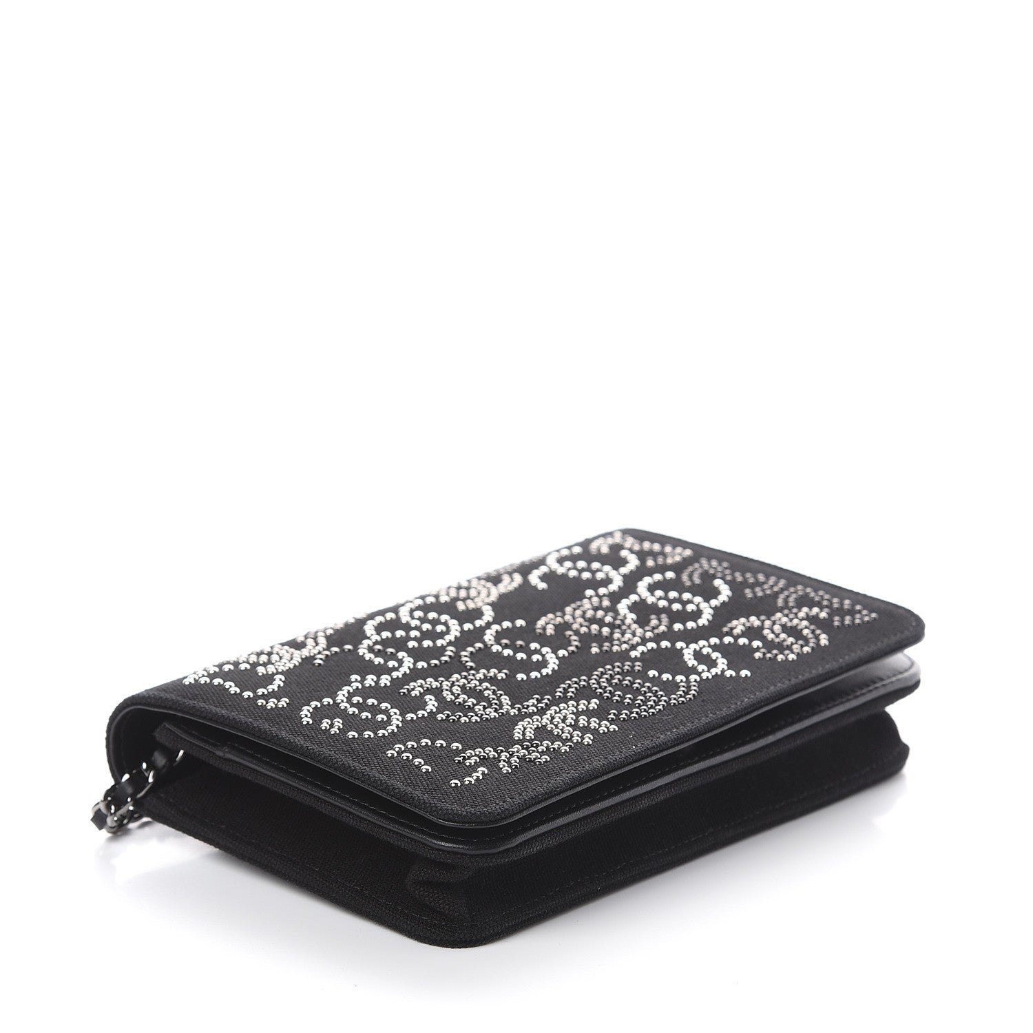 Chanel Canvas Studded CC Wallet On Chain WOC Black 3 of 10