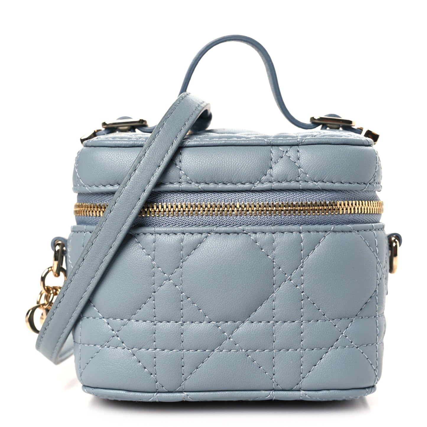 Lambskin Cannage Micro Lady Dior Vanity Case Cloud Blue