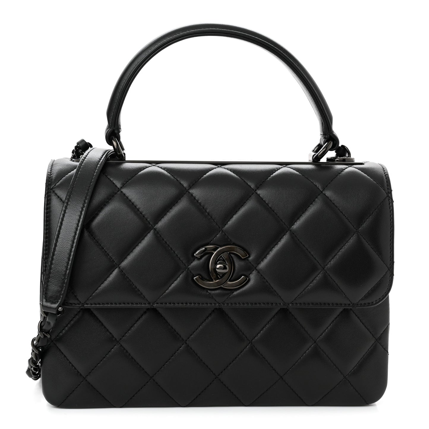 Lambskin Quilted Small Trendy CC Dual Handle Flap Bag So Black