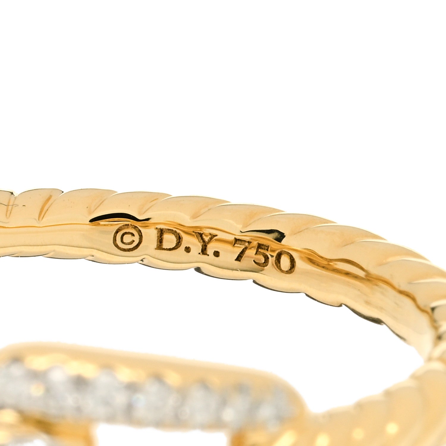 David Yurman 18K Yellow Gold Diamond 7mm Stax Single Row Chain Link Ring 54 7 3 of 3
