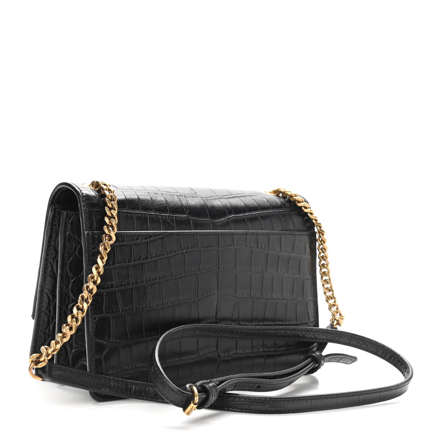 Saint Laurent Calfskin Crocodile Embossed Small Monogram Sunset Black 2 of 9