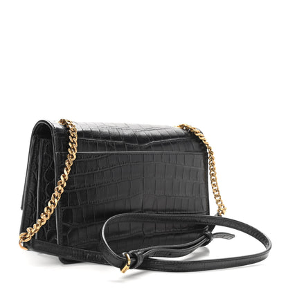 Saint Laurent Calfskin Crocodile Embossed Small Monogram Sunset Black 2 of 9
