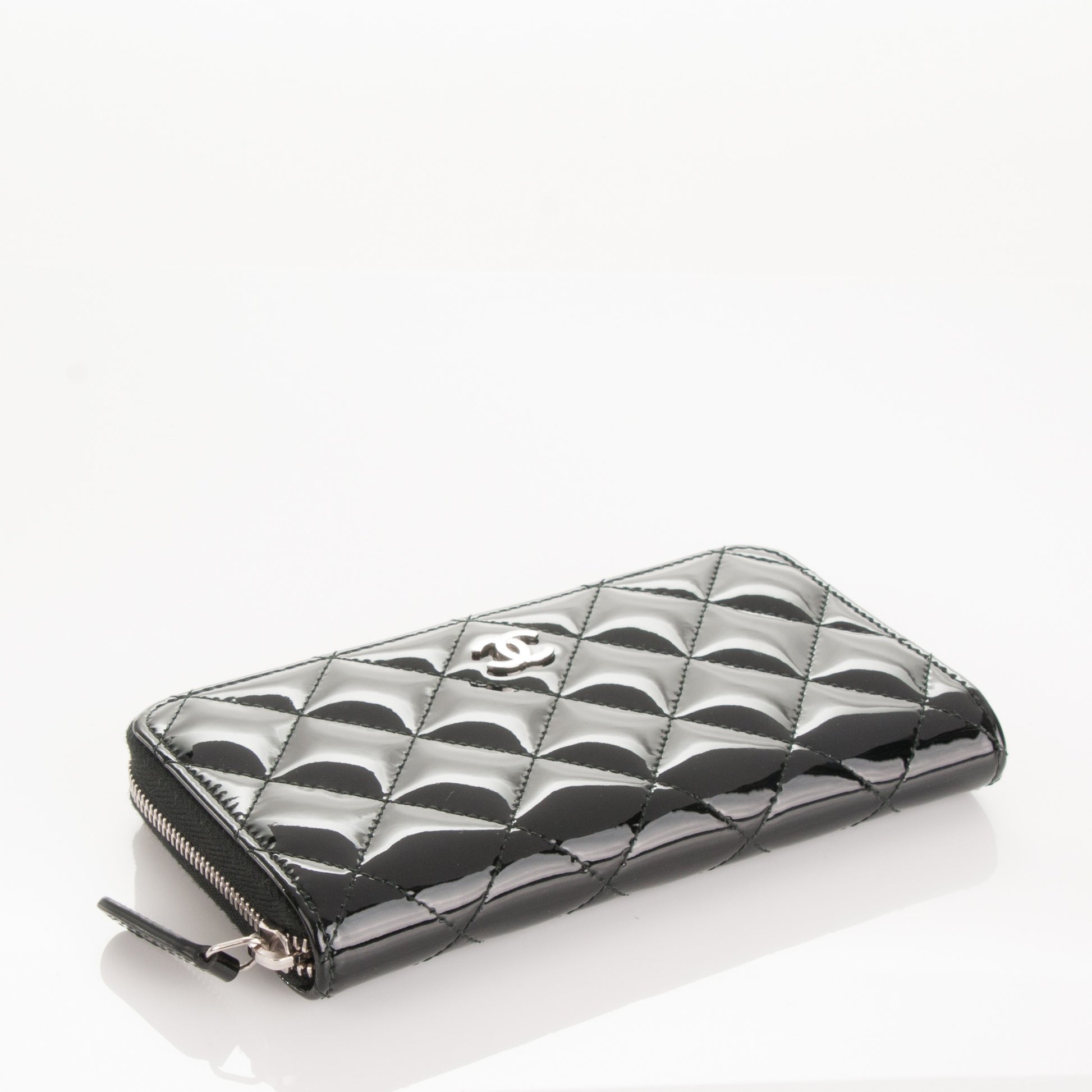 Chanel Patent Quilted Small Zip Around Wallet Black 4 of 8