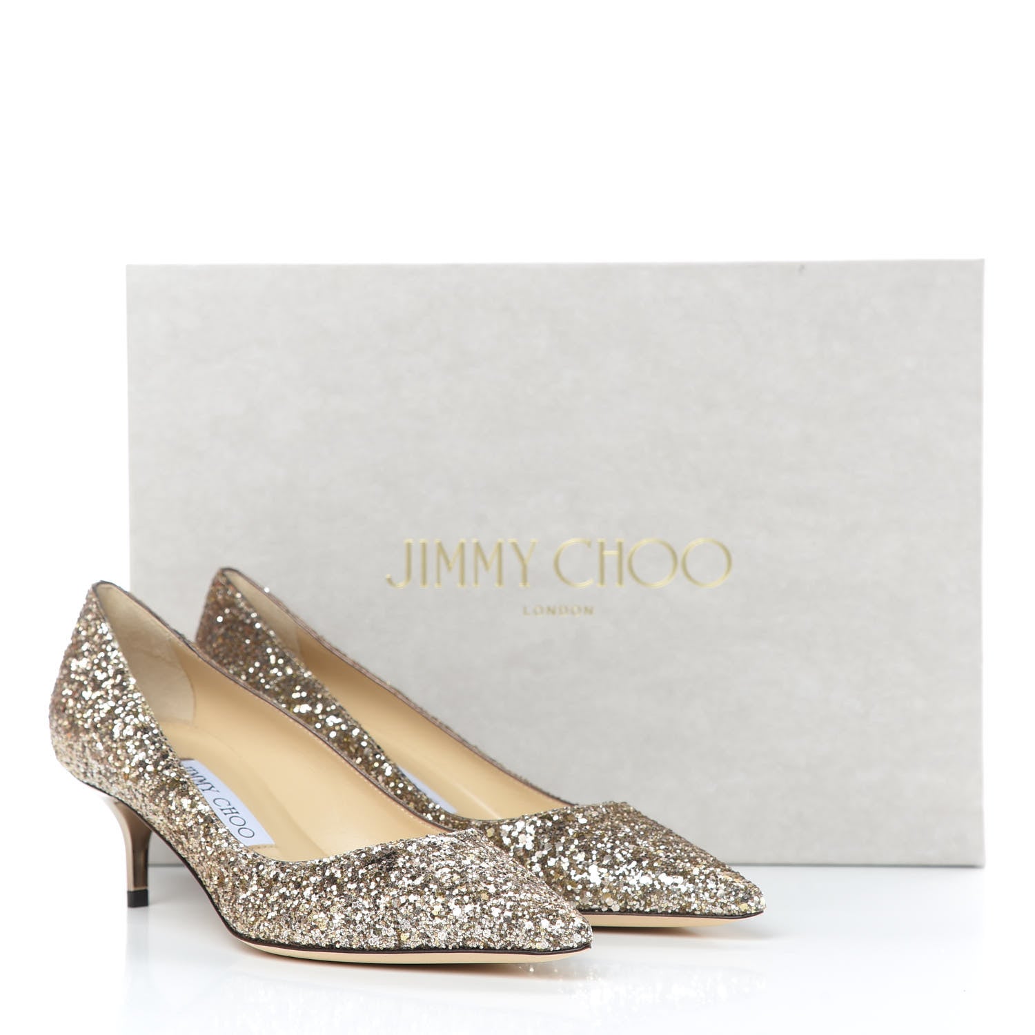 Jimmy Choo Coarse Glitter Fabric Pointy Toe Aza 40 Pumps 35.5 Antique Gold 8 of 8