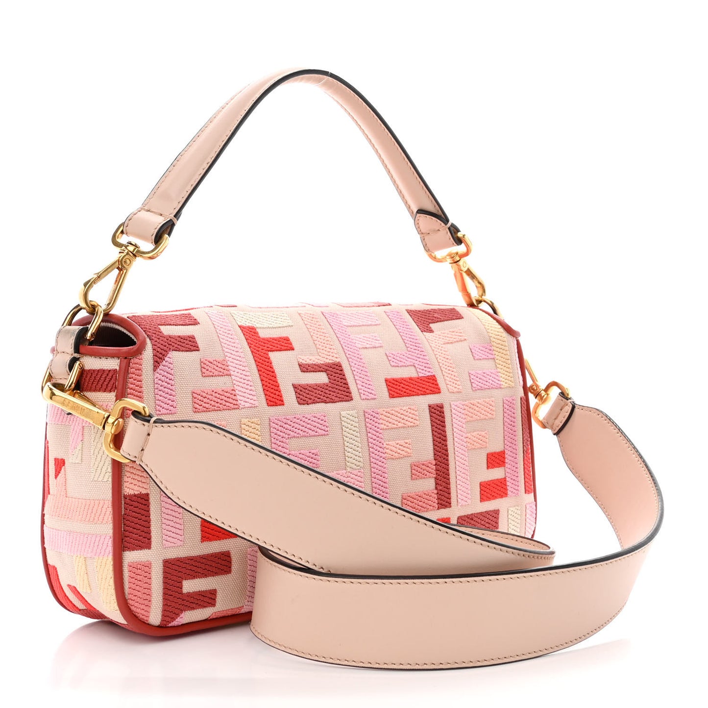 Canvas Vitello King FF Embroidered Baguette Rosa Quarzo Bloody Mary Multicolor