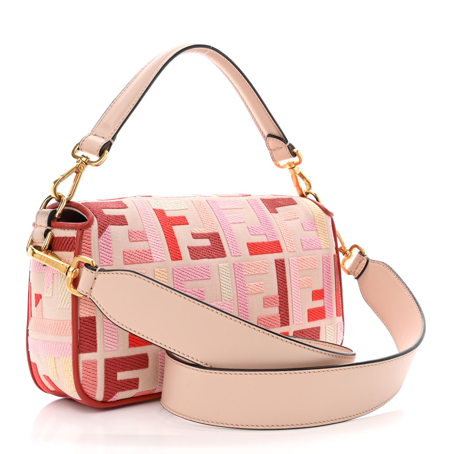 Fendi Canvas Vitello King FF Embroidered Baguette Rosa Quarzo Bloody Mary Multicolor 3 of 11