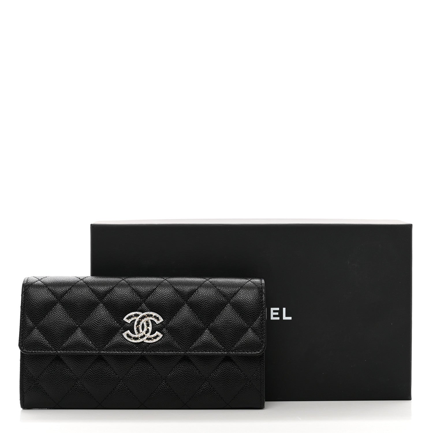 Chanel Caviar Quilted Crystal CC Large Gusset Flap Wallet Black 9 of 9